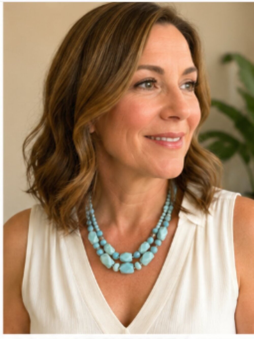 Light Blue Double Strand Geometric Beaded Statement Necklace | Adjustable